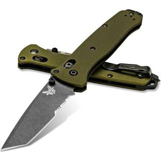 Bailout CPM M4 Tungsten Gray Cerakote foldekniv, woodland green aluminum, savtakket