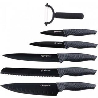 Knivsæt med 5 knive og en skræller i rustfrit stål