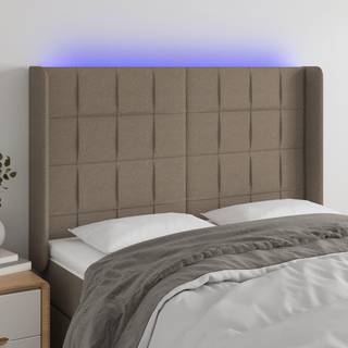 sengegavl med LED-lys 147x16x118/128 cm stof gråbrun