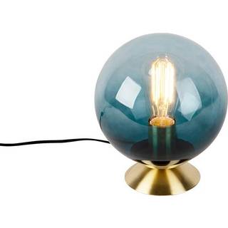 Art Deco bordlampe messing med oceanblå glas - Pallon