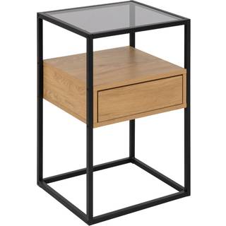 Randolf natbord 1 hylde, 1 skuffe, glas røgfarvet, vild eg dekor.