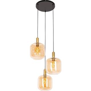 Design pendellampe sort med messing og ravglas 3-lys - Zuzanna