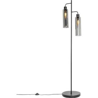 Moderne gulvlampe sort med røgglas 2-lys - Stavelot