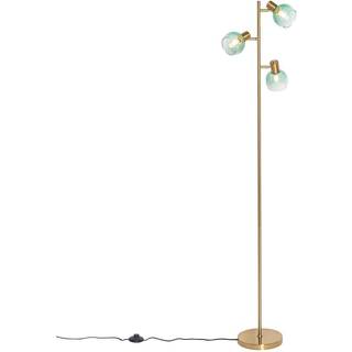 Art Deco gulvlampe guld med grønt glas 3-lys - Vidro