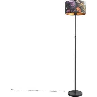 Gulvlampe sort med fløjlsskærm blomster 35 cm - Parte