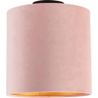 Loftslampe med fløjlsskærm gammelt lyserød med guld 25 cm - Combi sort