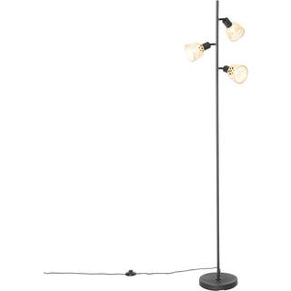 Oriental gulvlampe sort med bambus 3-lys - Rayan