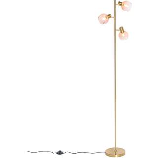Art Deco Gulvlampe guld med pink glas 3-lys - Vidro
