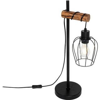 Rustik bordlampe sort med træ - Stronk