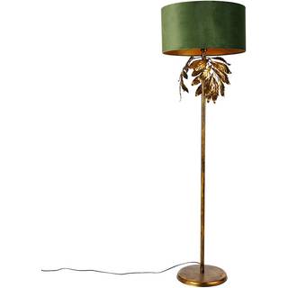 Vintage gulvlampe antikguld med grøn skærm - Linden