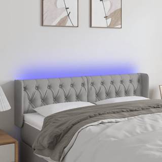 sengegavl med LED-lys 163x16x78/88 cm stof lysegrå