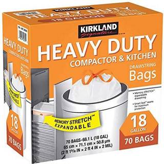 Kirkland Signature Compactor Bags 18 Gallon Smart Fit Gripping DrawString White 1 Pack (70 Count)