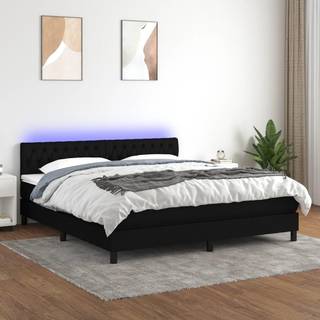 kontinentalseng med LED-lys 160x200 cm stof sort