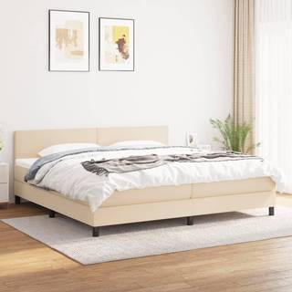 kontinentalseng med madras 200x200 cm stof cremefarvet