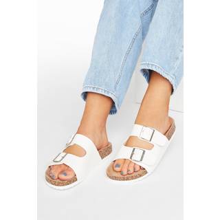 Yours Curve Yours Curve White Extra Wide Fit Buckle Strap Footbed Sandals