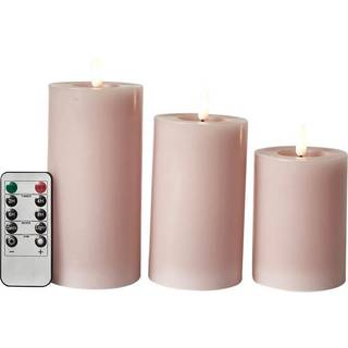 Dacore LED Bloklys Ø7,5 cm. - 3 stk + Fjernbetjening Rosa