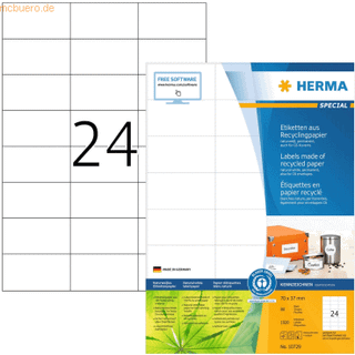 Herma etiket recycled 70x37mm, 24 etiketter pr ark, 80 ark, hvid