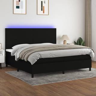 kontinentalseng med LED-lys 200x200 cm stof sort