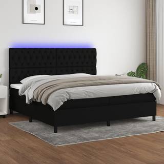 kontinentalseng med LED-lys 200x200 cm stof sort