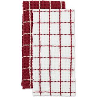 Dii Barn Red Windowspane Oversized Washed Waffle Dishtowel 2 Piece