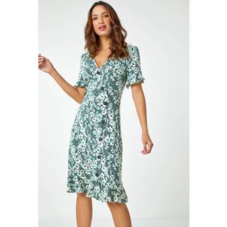 Roman Roman Green Floral Print Button Detail Tea Dress