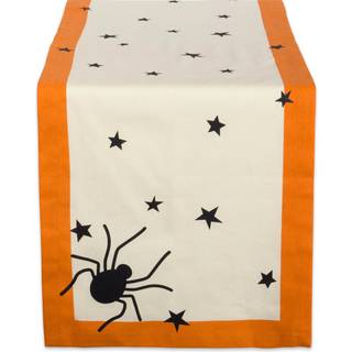Dii Halloween bordplade-samling Bold Black Stars/Spooky edderkop med orange kant p? off-white Natural baggrundsmaskine vaskbar 14x108 Table Runne
