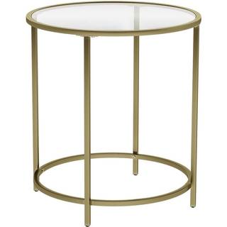 VASAGLE rundt sidebord, endebord af hærdet glas med gylden metalramme, guld