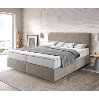 Boxspringbett Dream-Well 180x200 cm Mikrofaser Beige mit TFK Matratze und Visco Topper