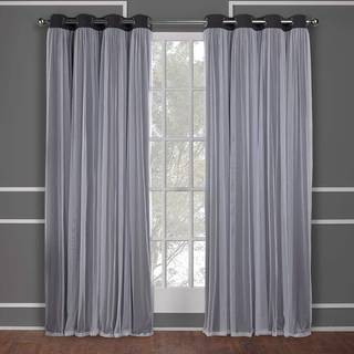 Town & Country Luxe Exclusive Home Catarina Layered Solid Room Darkering Blackout og Sheer Grommet Top Curtain Panel Pair 52x120 Black Pearl