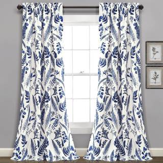 Frodig indretning Devonia Allover Light Filtring Window Curtain Panel Pair 52 """" W X 84 """" L White & Navy