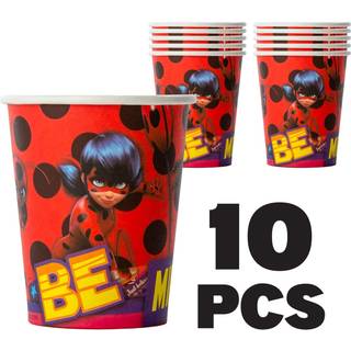 Mirakuløse mariehønepapirbæger, der er indstillet til fester - 10 kopper - Celebration Birthday Party Toddlers - Cat Noir - Party Supplies - Offi