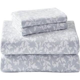 Laura Ashley - Twin Sheet Set Cotton Flannel Bedding b?rstet for ekstra bl?dhed og komfort (Crestwood Pastel Grey Twin)