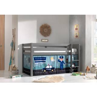 Halvhøj juniorseng med forhæng – Pino, grå, Polititema