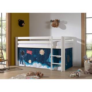 Halvhøj seng til børn – Pino, hvid med Space forhæng