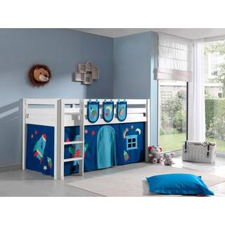 Halvhøj seng til børn Pino – hvid med Astro forhæng og lommer