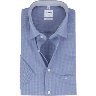 OLYMP Herren Kurzarmhemd blau kariert Comfort Fit