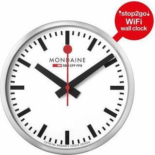 Mondaine MSM.25S11 Wanduhr WiFi stop2go Silberfarben/Weiß 25 cm
