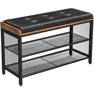 VASAGLE Skobænk Polstret bænk med meshhylde Skostativ 80 x 30 x 48 cm Brun