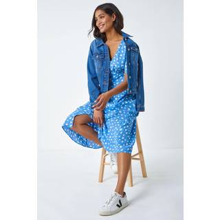 Roman Polka Dot Ruched Sleeve Midi Dress46