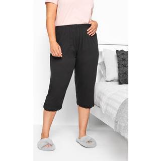 Yours Curve Yours Curve Black Lace Trim Cropped 100% Cotton Pyjamas