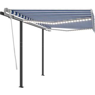 Markise M. Led-Lys 3X2,5 M Manuel Betjening - Blå og hvid / 3.5 x 2.5 m