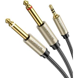 Ugreen mini jack 3,5 mm til 2x jack 6,35 mm, splitter adapter kabel, 1m - Grå