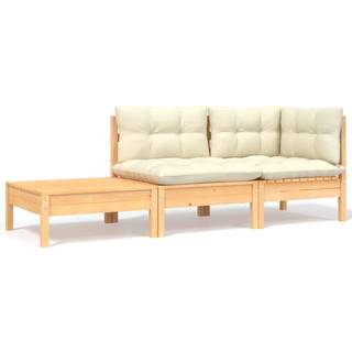 Hjørnedel Til Havesofa Med Grå Hynder Massivt Fyrretræ - 3 / Natur og cremefarvet / hjørnedel   midterdel   bord