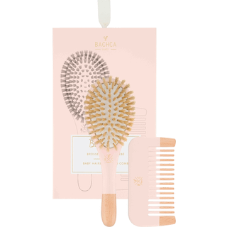 BACHCA Baby Kit Brush 100% boar small size + wooden comb Pink