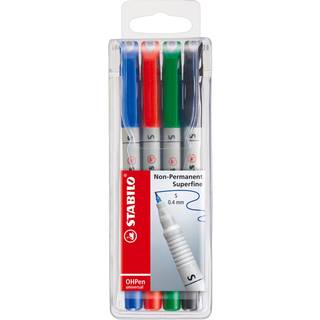 Stabilo 851-4 Superfine OH pen 0,4mm Vandbasis etui m. 4 penne