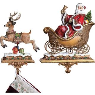 Joseph's Studio af Roman - Sæt med 2 Santa med en rensdyrstrømpeindehaver 9.25 """" H harpiks og sten juledekorationssamling holdbar langvarig.