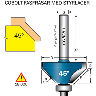 Cobolt HM-fasefærser med kugleleje 45 grader