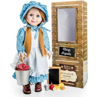 Dronningens skatte, der officielt licenserede Little House p? Prairie Mary Ingalls 18 tommer dukke, leveres med en frokostp?k mad og kridtbr?t. K