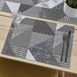 Catherine Lansfield Catherine Lansfield Set of 2 Grey Larsson Geo Wipeable 100% Cotton Placemats