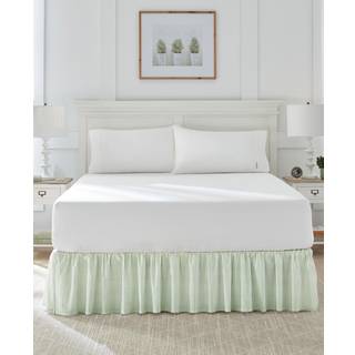 Laura Ashley Home - Cotton Ruffled Bedskirt Letv?gt & klassisk stil (Ticking Stripe Green King)